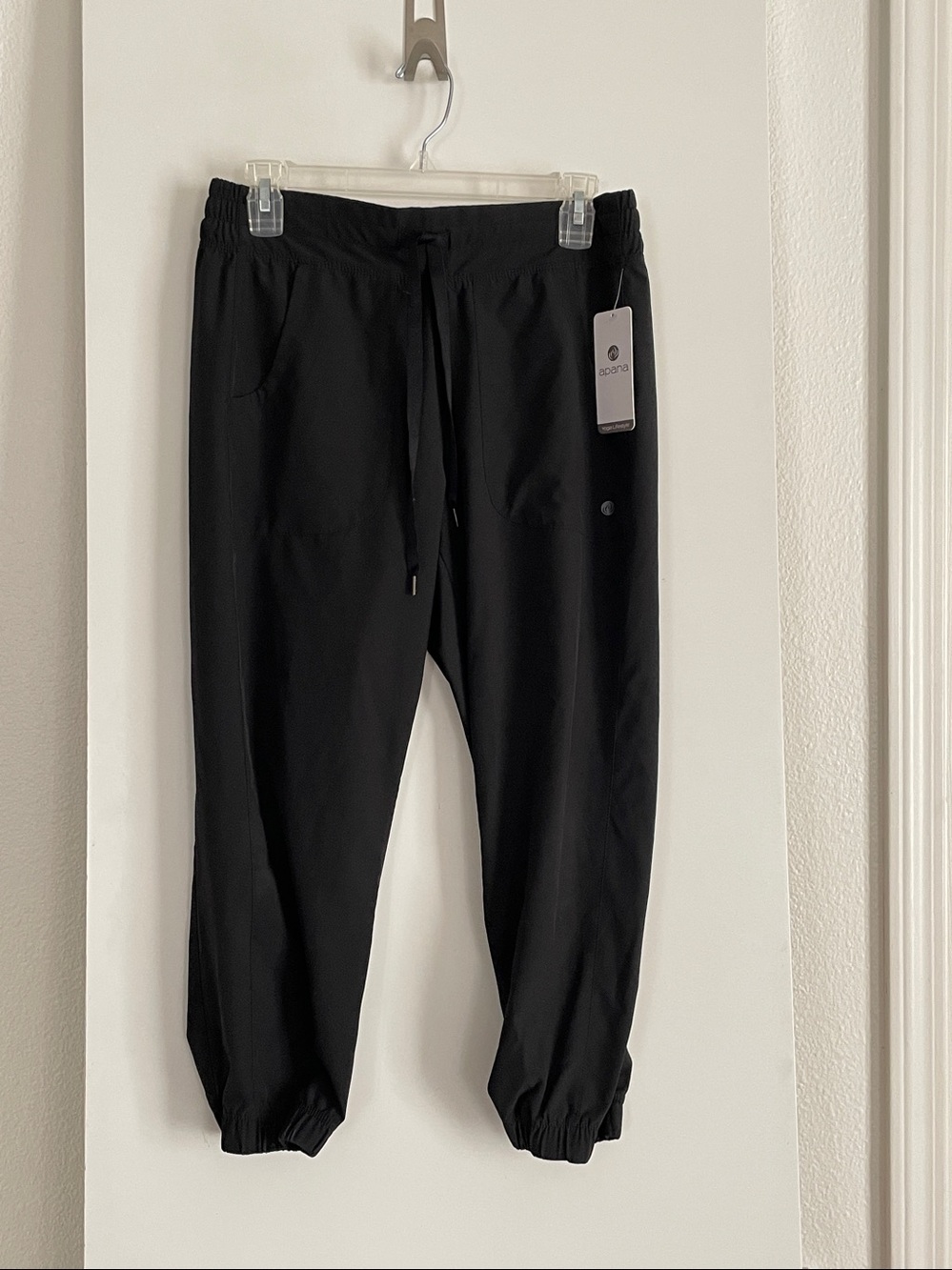 Apana High Rise Yoga Pants Jogger Sweatpants Lightweight Black Poly/Spandex NWT